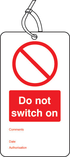 Do not switch on double sided safety tags (pack of 10)