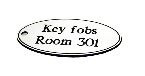 50x100mm Key fob oval - Black text on white