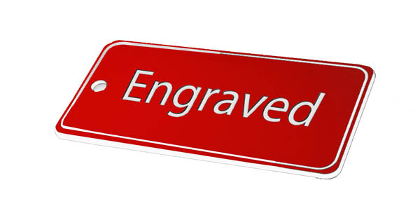 50x100mm Key fob rectangle - White text on red