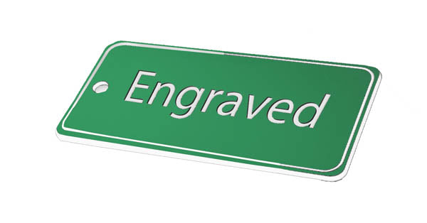 78x150mm Key fob rectangle - White text on green