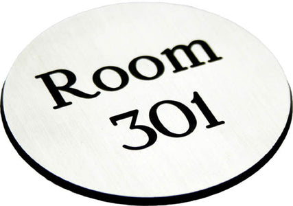 Engraved Sign with adhesive backing - 95mm dia Black text on white