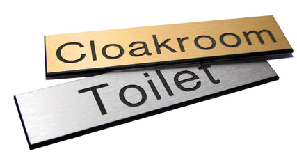 Engraved Sign with adhesive backing - 100x75mm dia Black text on aluminium effect