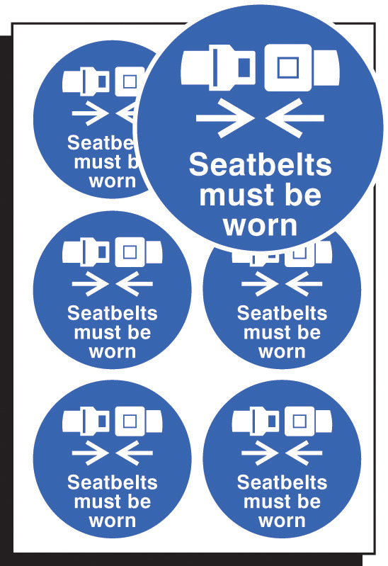 Seatbelts must be worn 65mm dia - sheet of 6