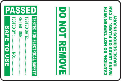 100 PAT Test Cable Wrap Labels - Passed 75x50mm