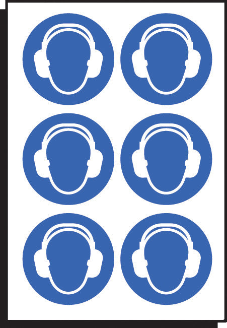 Ear protection symbol 50mm dia - sheet of 6