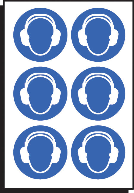 Ear protection symbol 100mm dia - sheet of 6