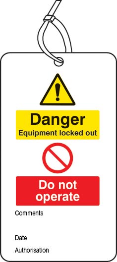 Lockout Tag - Danger equipment locked out Do not operate (80x150mm) Pk of 10