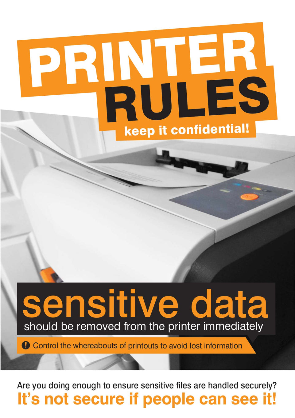 Data security poster - Printer rules - 420x594mm synthetic paper