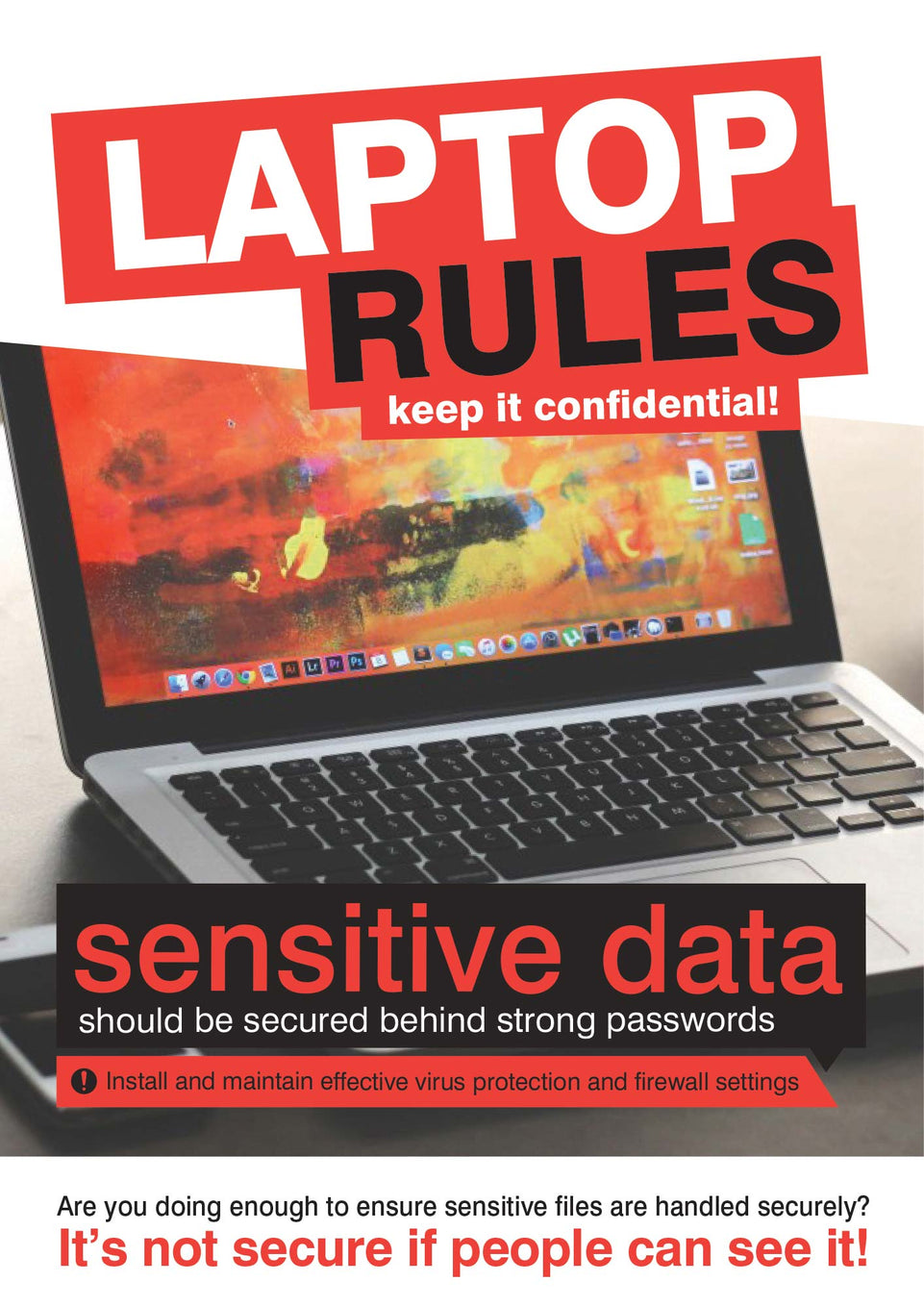 Data security poster - Laptop rules - 420x594mm synthetic paper