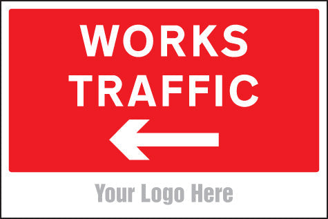 Works traffic only, arrow left, site saver sign 600x400mm