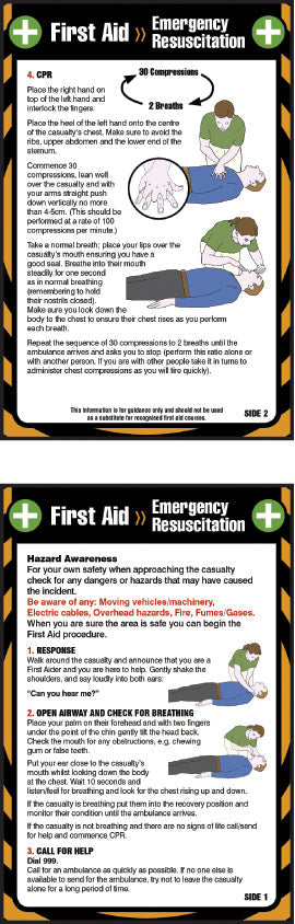 First aid emergency resuscitation 80x120mm pocket guide