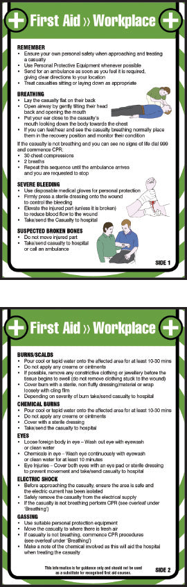 First aid workplace 80x120mm pocket guide