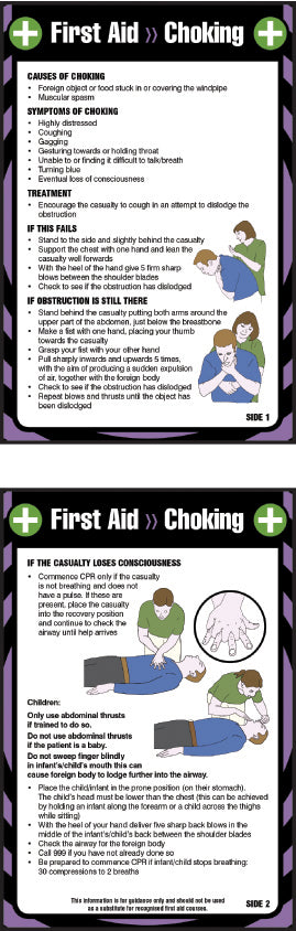 First aid choking 80x120mm pocket guide