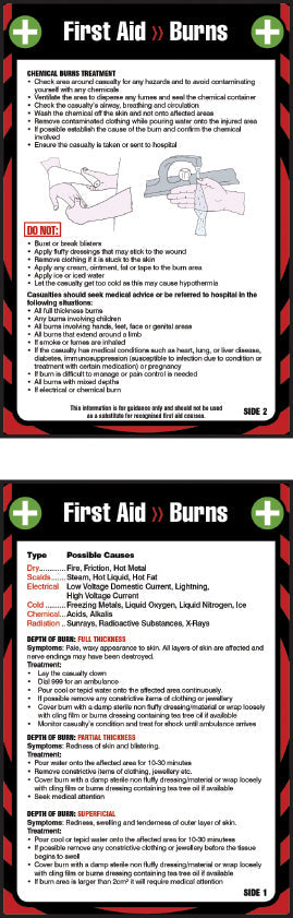 First aid burns 80x120mm pocket guide