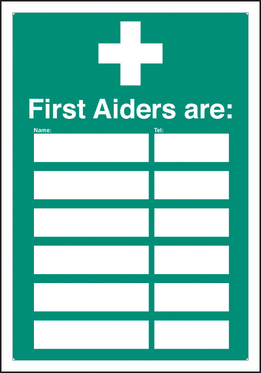 First aiders are (space for 6) adapt-a-sign 215x310mm