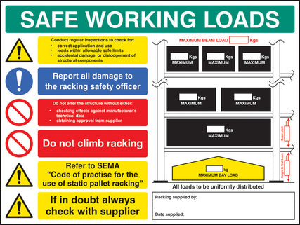 SWL pallet racking sign 5mm foamex 600x450mm