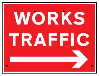 Works traffic arrow right, 600x450mm Re-Flex Sign (3mm reflective polypropylene)