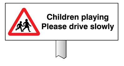 Verge sign - Children playing Please drive slowly 450x150mm (post 800mm)