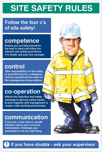 Site Safety Rules The four c's of site safety 600x900 5mm pvc