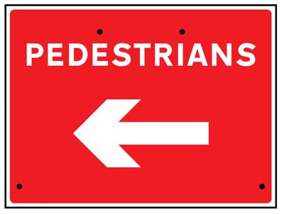 Pedestrians arrow left, 600x450mm Re-Flex Sign (3mm reflective polypropylene)