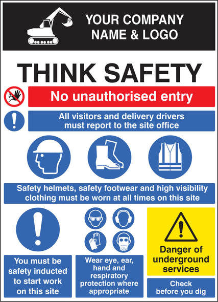 Site safety board 900x1200mm 5mm pvc c/w logo