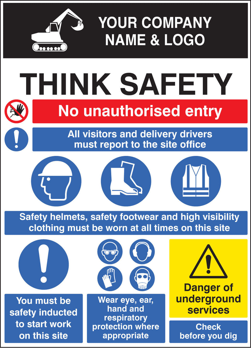Site safety board 900x1200mm 5mm pvc c/w logo