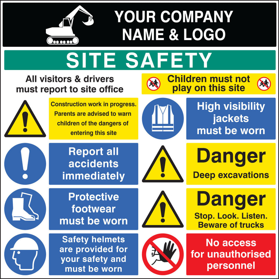 Site safety board 1200x1200mm 3mm pvc c/w logo