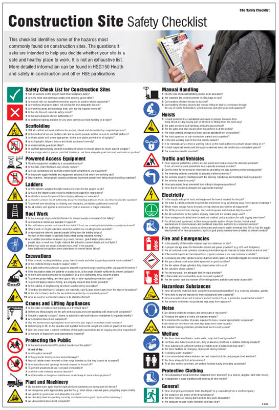 Construction site safety checklist poster