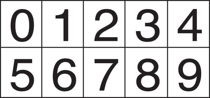 Numbering sheet black on white 25mm cap height