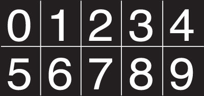 Numbering sheet white on black 25mm cap height