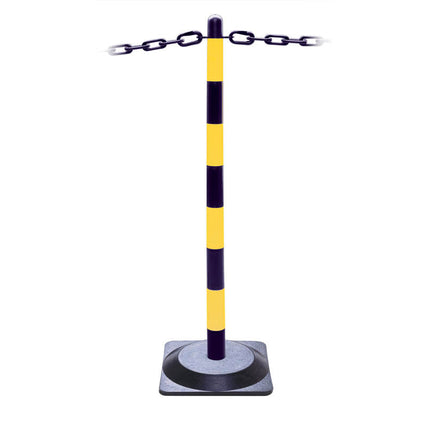 Universal chain post black & yellow c/w 3kg base 870mm high