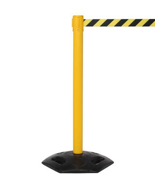 Retractable industrial barrier on yellow post (3.4m black/yellow webbing) 1015mm high post