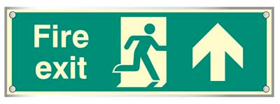 Fire exit straight on visual impact 5mm  photoluminescent acrylic sign 450x150mm c/w stand off locators