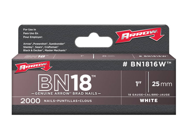 BN1816 Brad Nails 25mm White Head Pack 2000