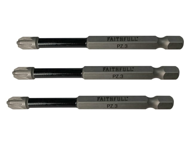 Pozidriv Impact Screwdriver Bits PZ3 x 75mm (Pack 3)