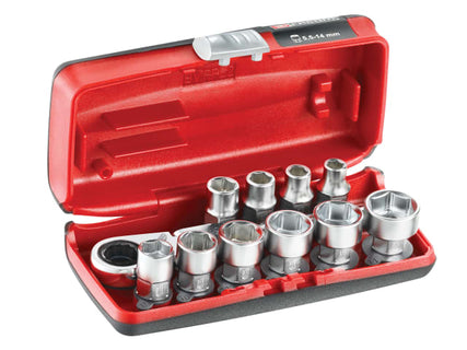 1/4in Drive 6-Point Hex Metric Socket Set, 11 Piece