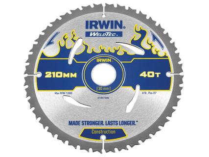 Weldtec Circular Saw Blade 210 x 30mm x 40T ATB
