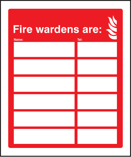 Your fire wardens are (space for 6 names and numbers) adapt-a-sign 215x310mm