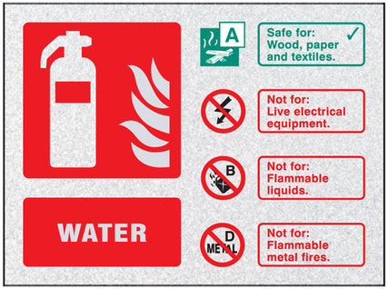 Fire ID - Water visual impact sign 200x150mm c/w stand off locators