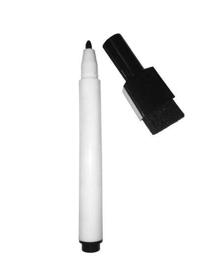 Dry wipe pen - black, fine tip - with magnet and eraser attached
