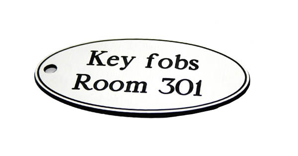 78x150mm Key fob oval - Black text on white