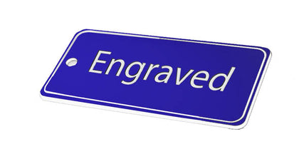 78x150mm Key fob rectangle - White text on blue