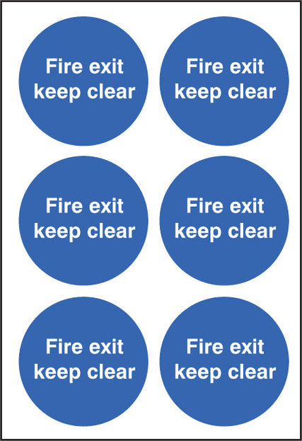 Fire exit keep clear 65mm dia - sheet of 6