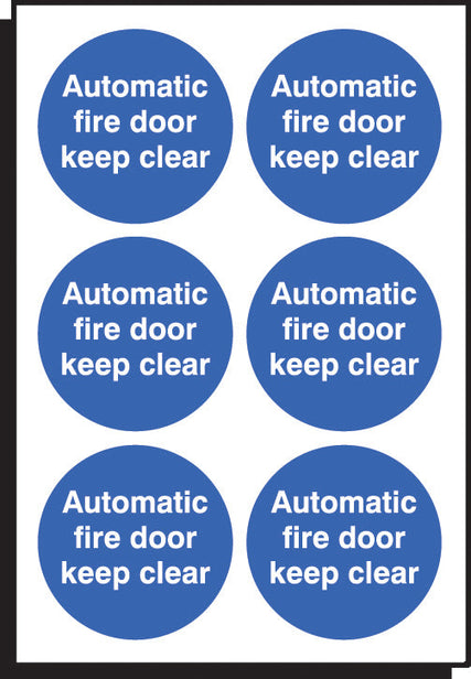 Auto fire door keep clear 65mm dia - sheet of 6