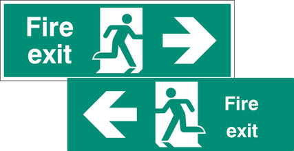 Fire exit double sided with arrow 1200x400mm 5mm rigid