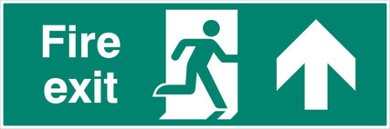 Fire exit double sided with arrow up 1200x400mm 5mm rigid