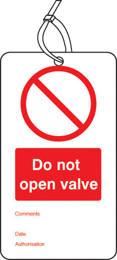 Do not open valve double sided safety tags (pack of 10)