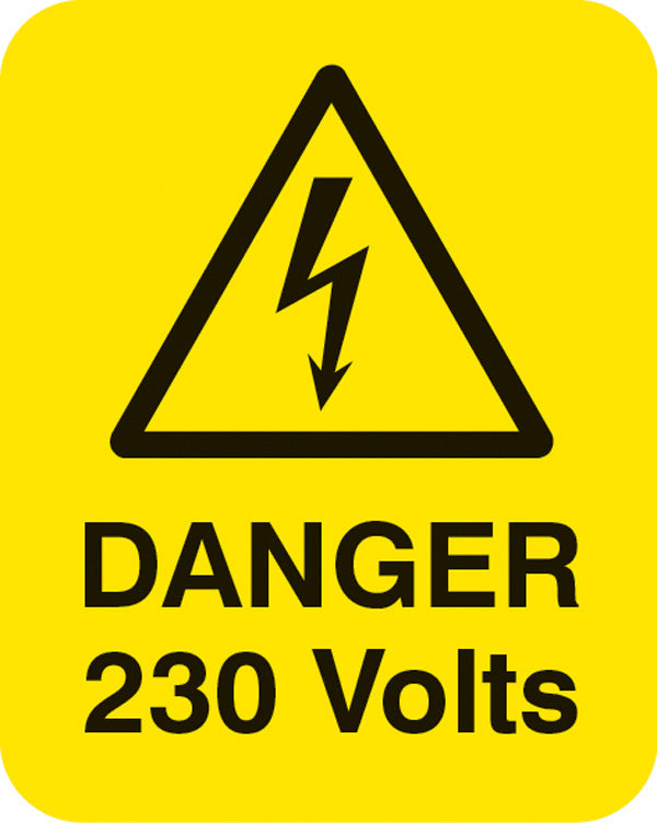 Danger 230 volts Sheet of 25 labels 40x50mm