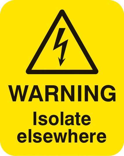 Danger isolate elsewhere Sheet of 25 labels 40x50mm