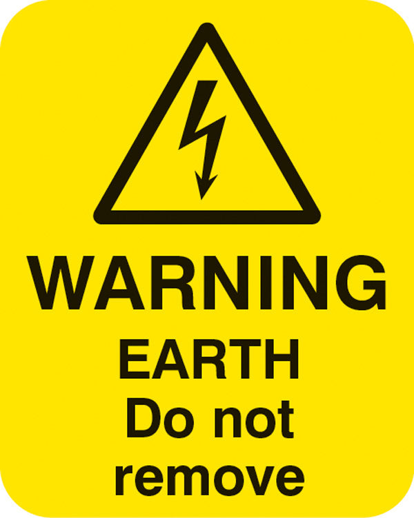 Warning earth do not remove Sheet of 25 labels 40x50mm